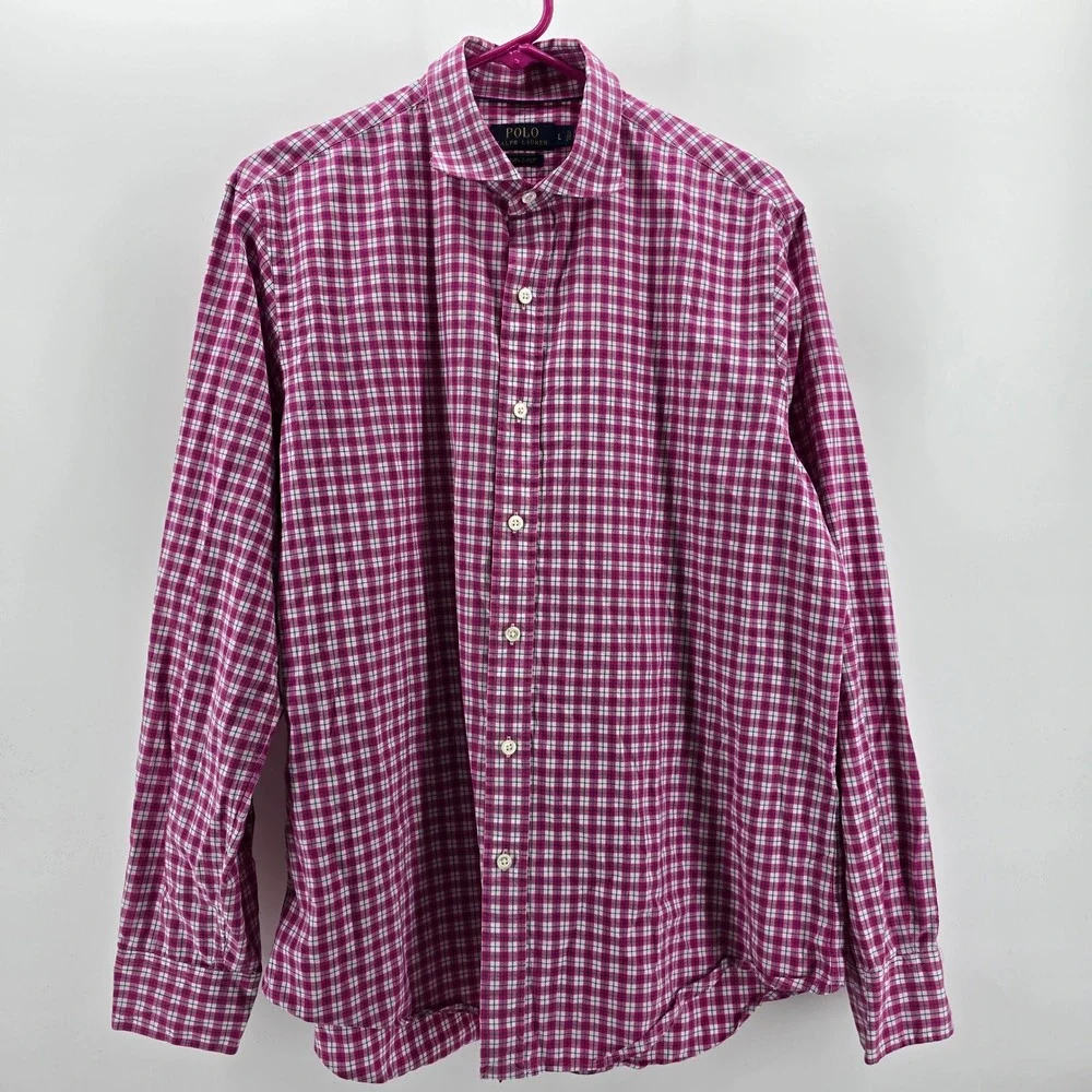 Polo Ralph Lauren Button Down Mens 140s 2-Ply Check Pink Large